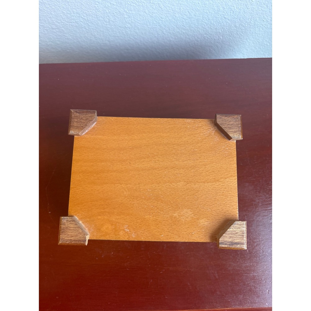 Vintage Marquetry Wood Jewelry Box Inlay Footed Pink Tufted Satin Lining Trinket - Picture 8 of 8